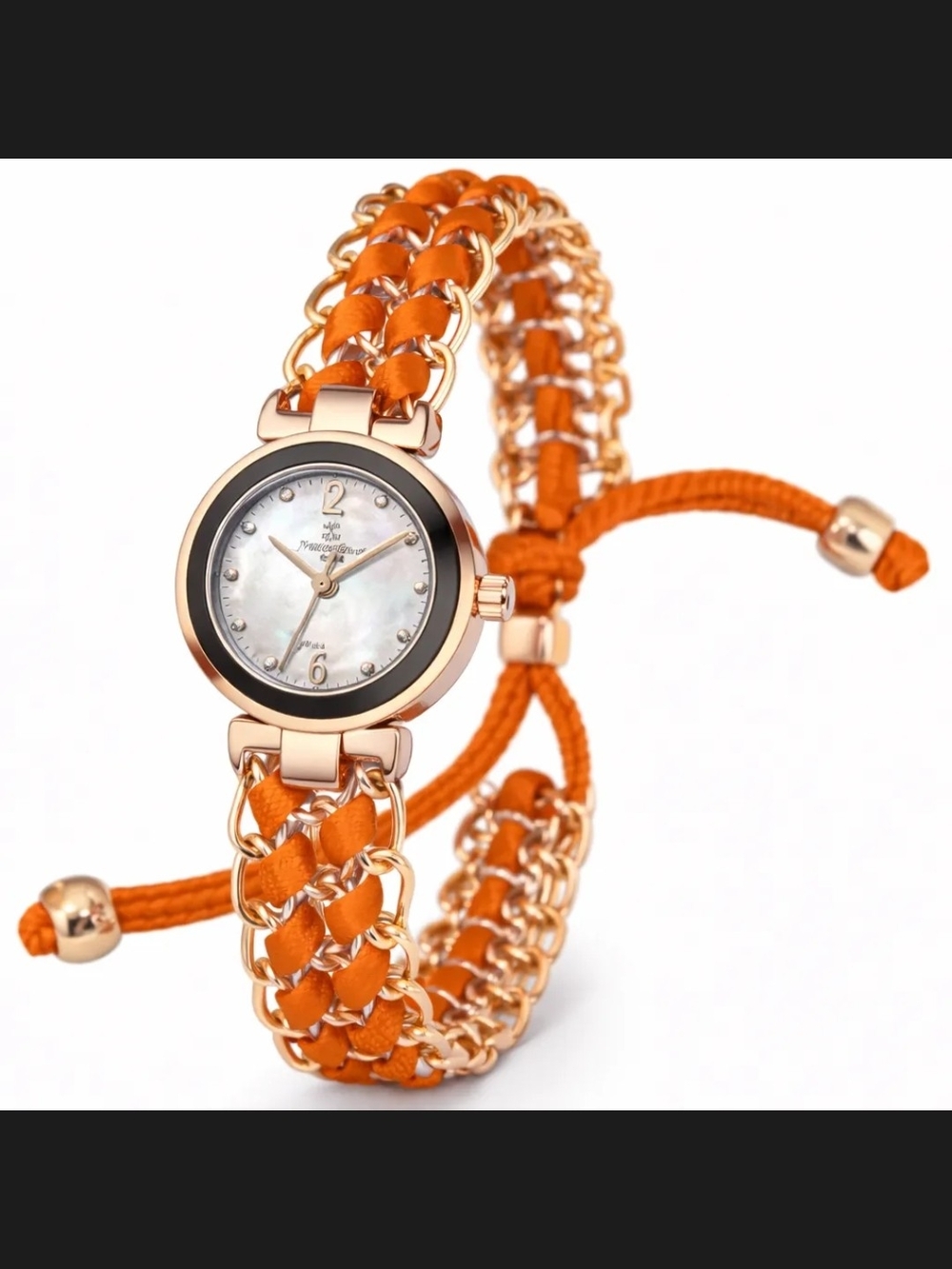 Montres Prestige Rose Gold Case Orange Braided Bracelet Watch
